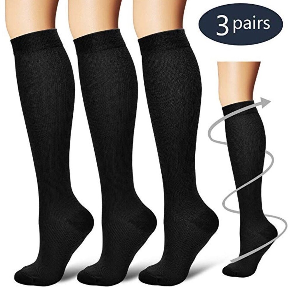 3 Pairs Womens Graduated Mild COMPRESSION 10-15 mmHg Over The Calf / Knee Socks